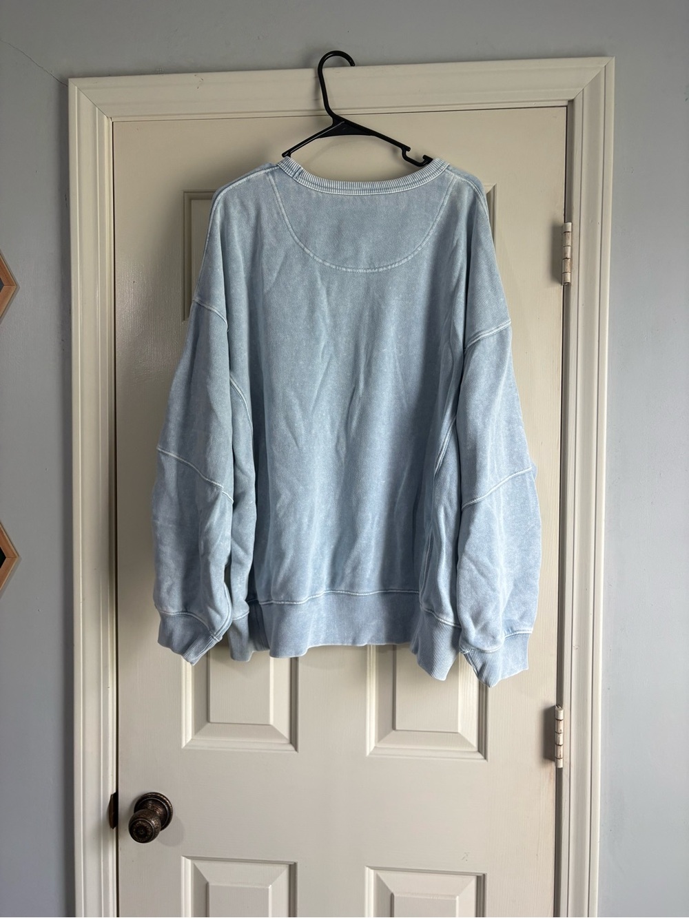 aerie Washed Light Blue Crewneck Puff Sleeve Sweatshirt - Picture 4 of 4